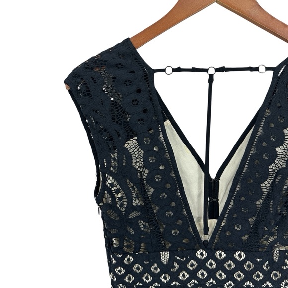FREE PEOPLE Mini Dress Deep V Strappy Open Lined Sexy Lace Black - Picture 6 of 8